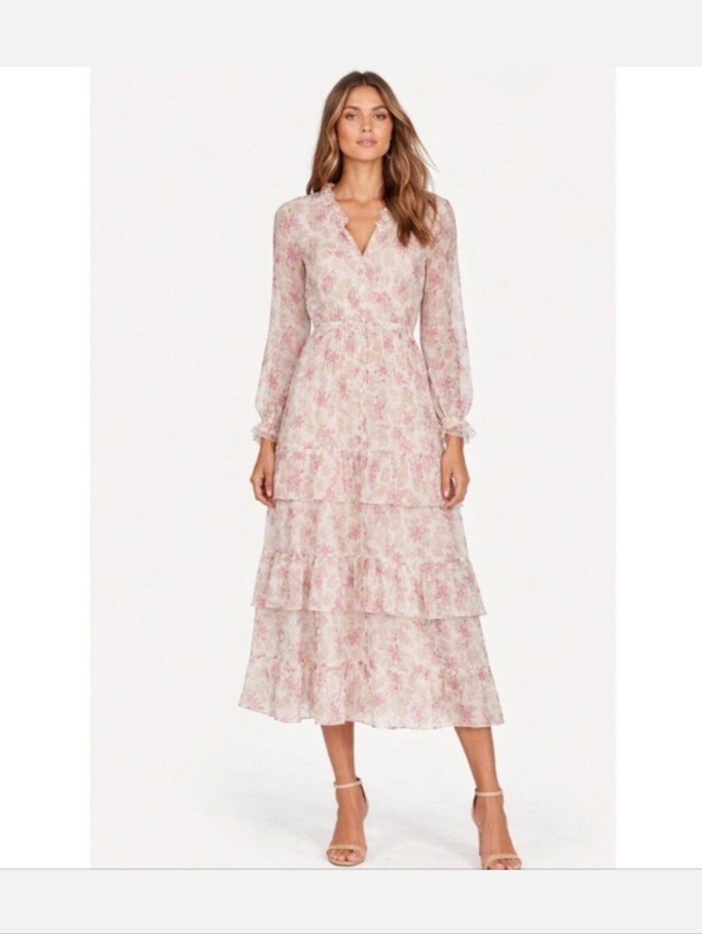 LOVESHACKFANCY SILK FLORAL DRESS PINK METALLIC LUREX